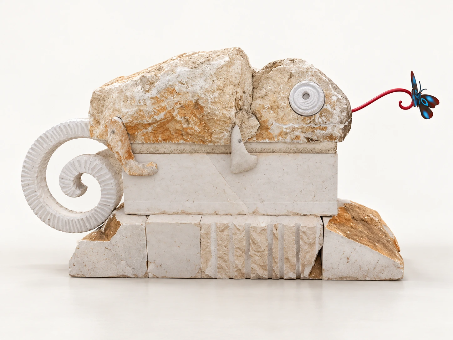 Camaleonte, scultura di Giovanni Cancellaro, su fondo neutro